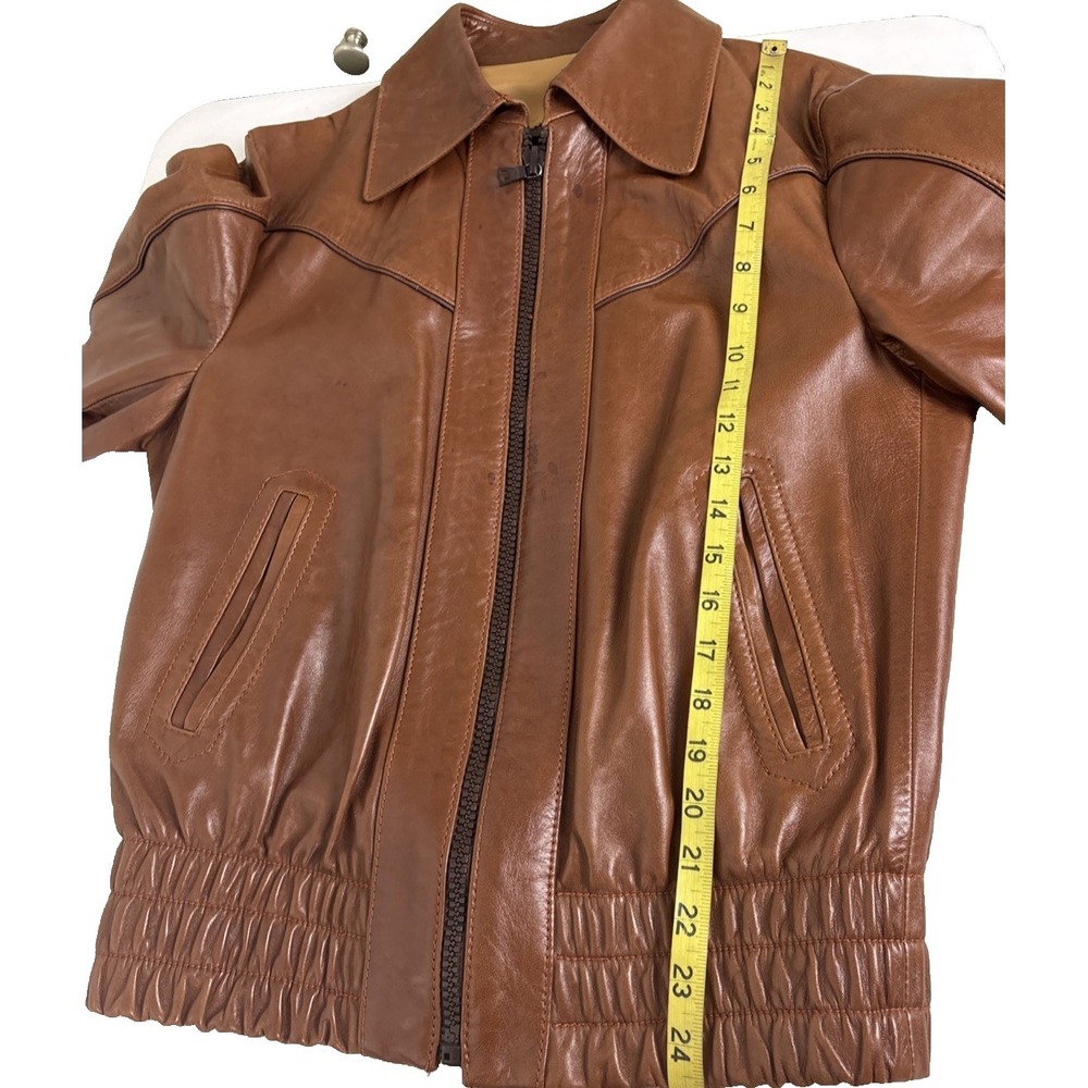 Vintage Cortefiel Leather Bomber Jacket Mens 38 Caramel Brown Soft Gangster - Picture 13 of 14